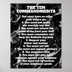 Poster Signe biblique en marbre noir dix commandements