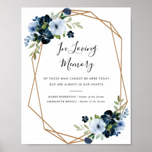Poster signe commémoratif mariage floral bleu