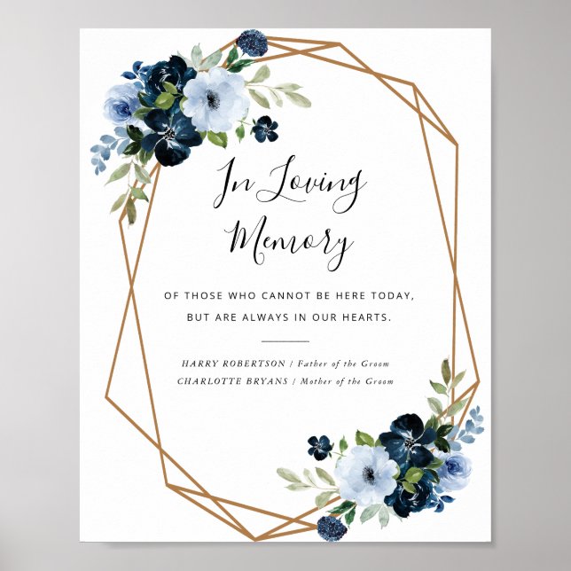 Poster signe commémoratif mariage floral bleu (Devant)