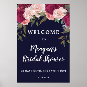 Poster signe d'accueil de la douche nuptiale florale mari
