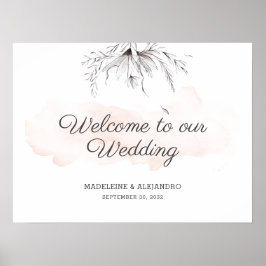 Poster Signe d'accueil mariage floral romantique simple