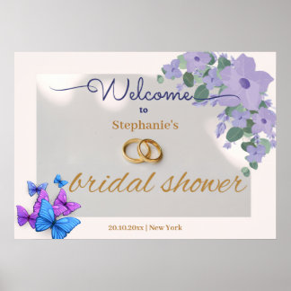 Poster signe d'accueil romantique violet fleuri