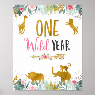Poster Signe d'anniversaire d'une année rose Gold Safari
