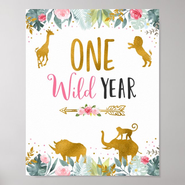 Poster Signe d'anniversaire d'une année rose Gold Safari (Devant)