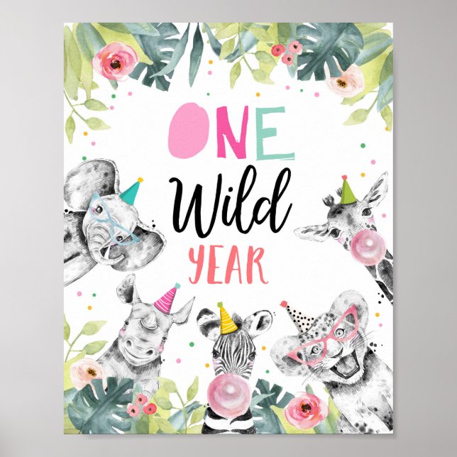 Poster Signe d'anniversaire d'une année sauvage Safari Pa (Devant)