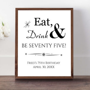 Poster Signe de 75e anniversaire Rétro Manger Boire Être