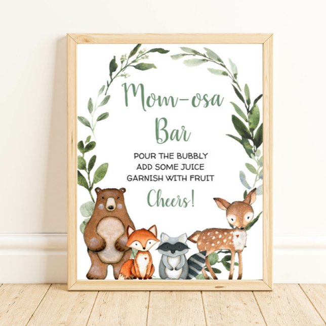 Poster signe de baby shower animal de la forêt de Momosa  (Créateur téléchargé)