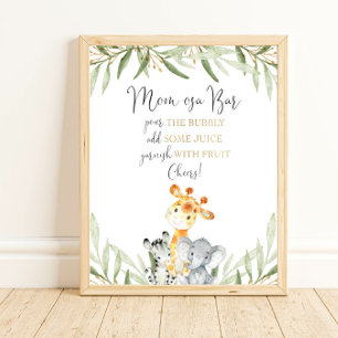 Poster signe de baby shower animal Momosa maman-osa bar s