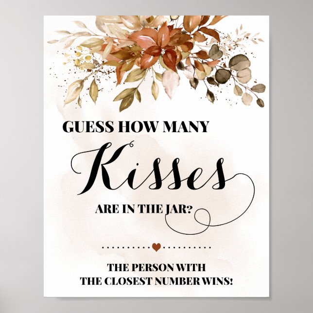 Poster Signe de Baby Shower de mariage Combien de baisers (Devant)