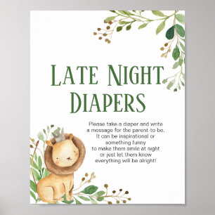Poster Signe de Baby shower de nuit Lion vert