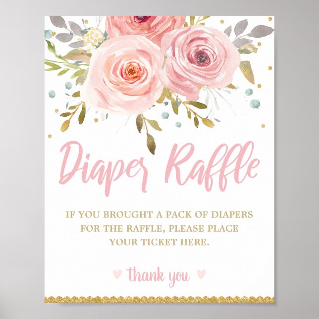Poster Signe de Baby shower floral rose pâle (Devant)