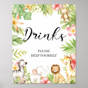 Poster SIGNE DE Baby shower Jungle Safari Animaux Boisson