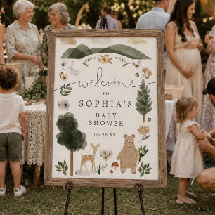 Poster Signe de bienvenue Baby Shower Boho Woodland