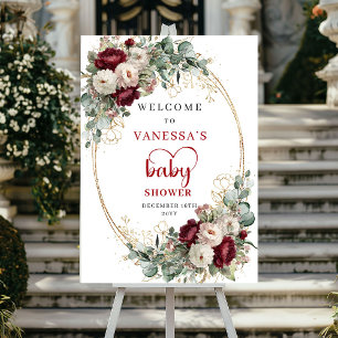 Poster Signe de bienvenue Baby Shower Floral Marsala Bour