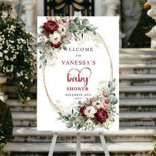 Poster Signe de bienvenue Baby Shower Floral Marsala Bour