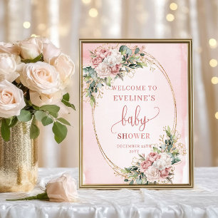 Poster Signe de bienvenue Boho Blush Fleurs Rose Baby Sho