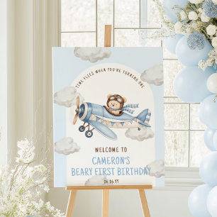 Poster Signe de bienvenue d'avion en ours en peluche pour