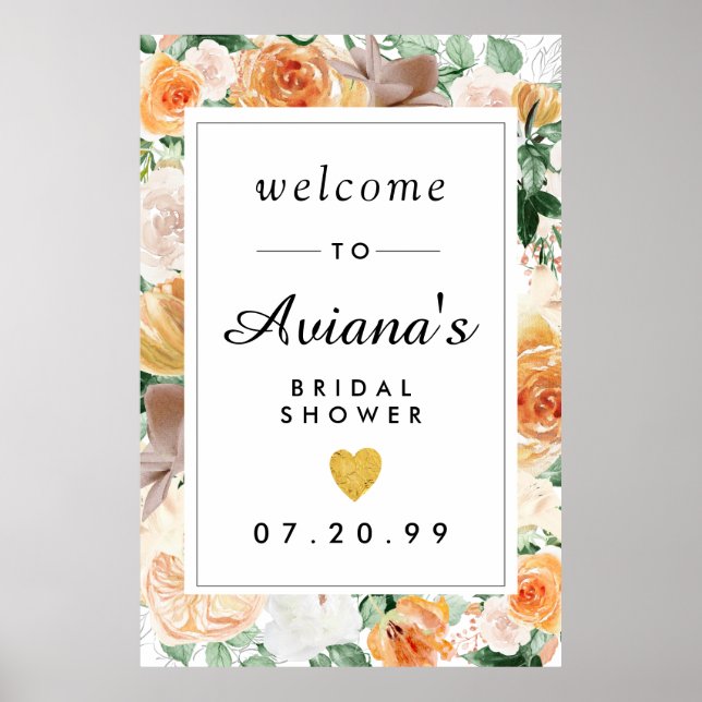 Poster Signe de bienvenue de Baby Shower Mariage Floral A (Devant)