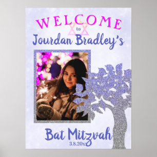 Poster Signe de bienvenue de Bar Mitzvah d'arbre scintill