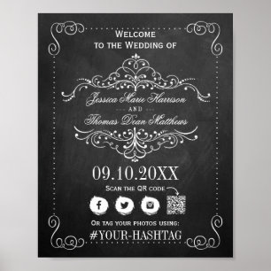 Poster Signe de bienvenue de mariage à la craie orné