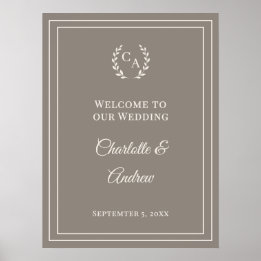 Poster Signe de bienvenue de mariage élégant avec monogra
