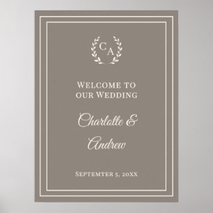 Poster Signe de bienvenue de mariage élégant avec monogra