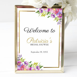 Poster Signe de bienvenue de mariage floral rose magnifiq