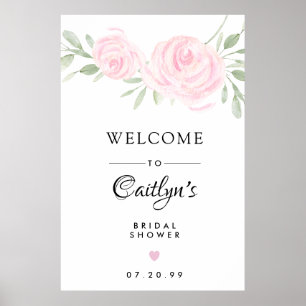Poster Signe de bienvenue de mariage floral rose rougeoya