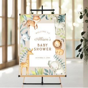 Poster Signe de bienvenue du baby shower safari neutre po
