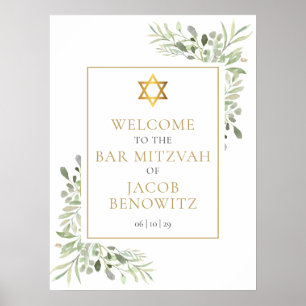 Poster Signe de bienvenue pour Bar Bat Mitzvah avec feuil