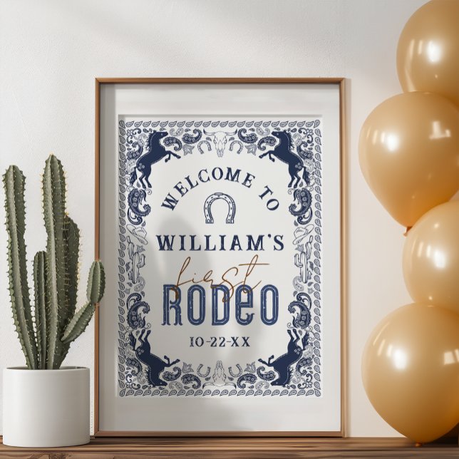 Poster Signe de bienvenue pour fête d'anniversaire First  (Western Birthday Party Welcome Sign)