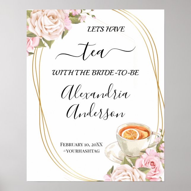 Poster Signe de bienvenue pour la Baby Shower Thè aux Ros (Devant)