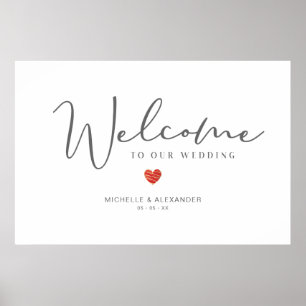 Poster SIGNE DE BIENVENUE SIMPLE Mariage COEUR rouge
