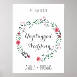 Poster Signe de calligraphie florale de bienvenue Mariage