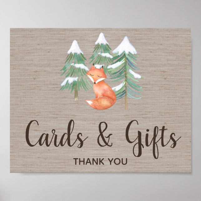 Poster Signe de cartes et cadeaux de renard Woodland (Devant)