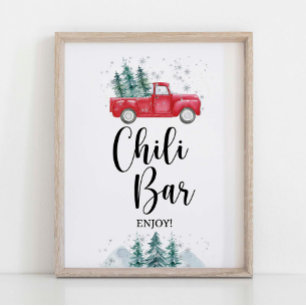 Poster Signe de chili d'hiver Red Xmas arbre Truck