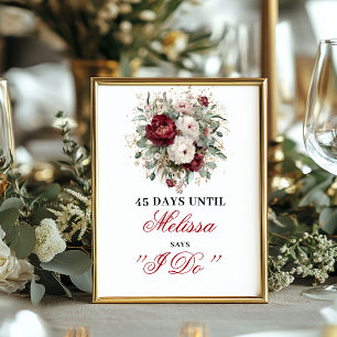 Poster Signe de compte à rebours de mariage Floral Blush