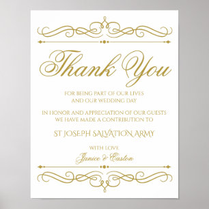 Poster Signe de don mariage Gold Swirl Calligraphy