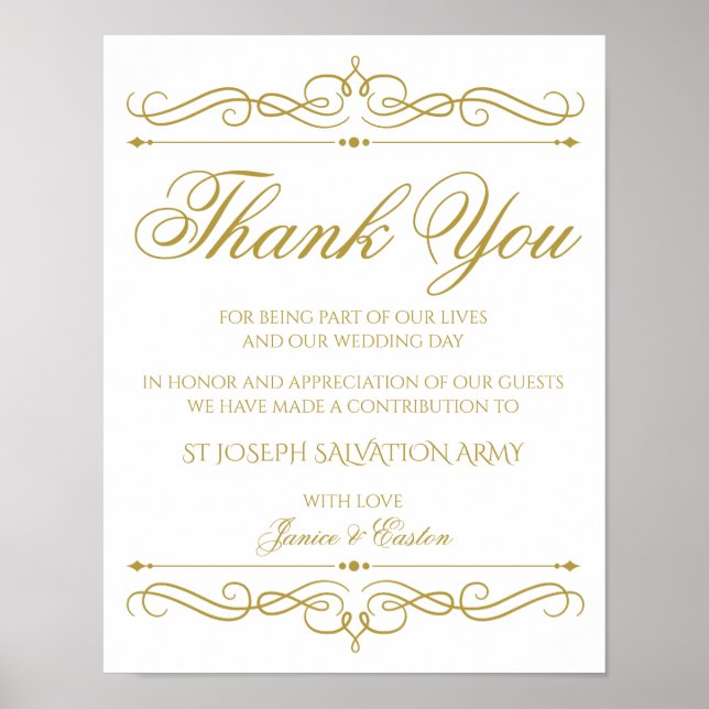 Poster Signe de don mariage | Gold Swirl Calligraphy (Devant)
