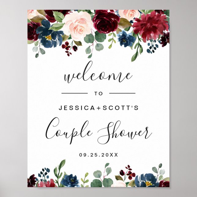 Poster SIGNE DE DOUCHE COUPLE D'ACCUEIL Floral Navy Bourg (Devant)