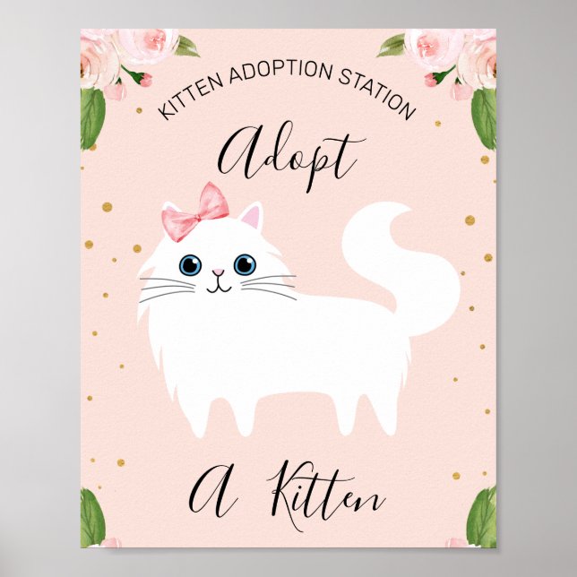 POSTER SIGNE DE FÊTE D'ANNIVERSAIRE DE CHATTE BLANCHE (Devant)