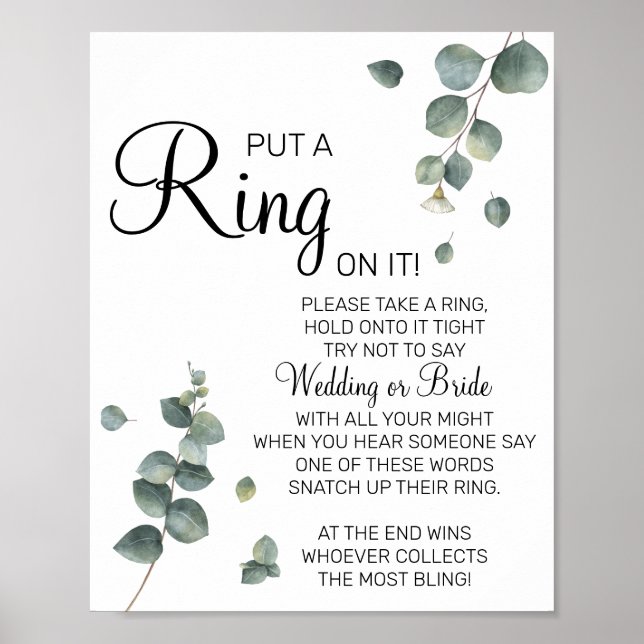 Poster Signe de jeu de baby shower mariage Eucalyptus Put (Devant)