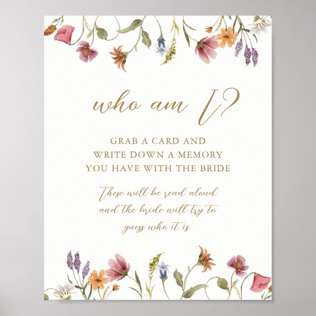 Poster Signe de jeu de Baby Shower 'Wildflower Who Am I' (Devant)