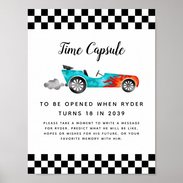 Poster Signe de la capsule temporelle | Boy Race Car fête (Devant)