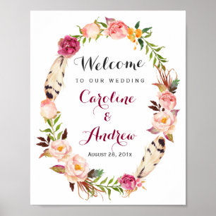 Poster SIGNE DE Mariage DE Bienvenue Rustique Boho Floral
