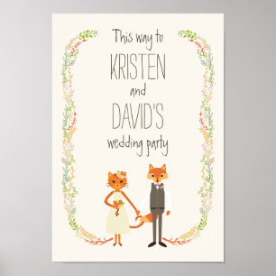 Poster SIGNE DE Mariage DE CHAT ET Fox EN FORÊT BLANC