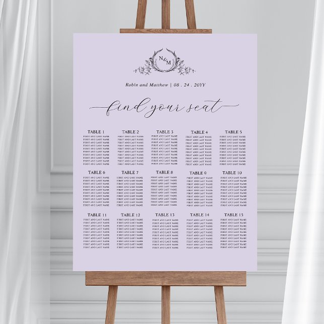 Poster Signe de Mariage de monogramme chic Lavender (Créateur téléchargé)