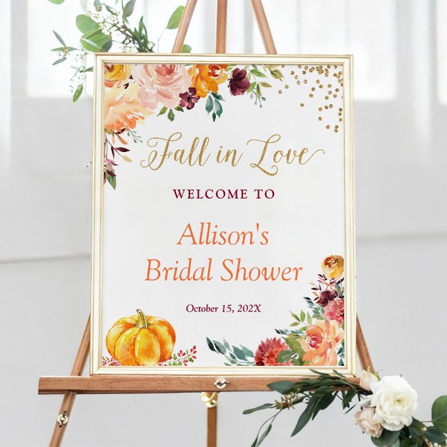 Poster Signe de Mariage Floral Automnal Tombez amoureux (Créateur téléchargé)