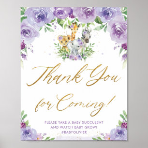 Poster SIGNE DE Merci Floral Violet Safari Animaux Jungle