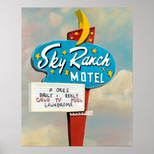 Poster Signe de motel de ranch de ciel